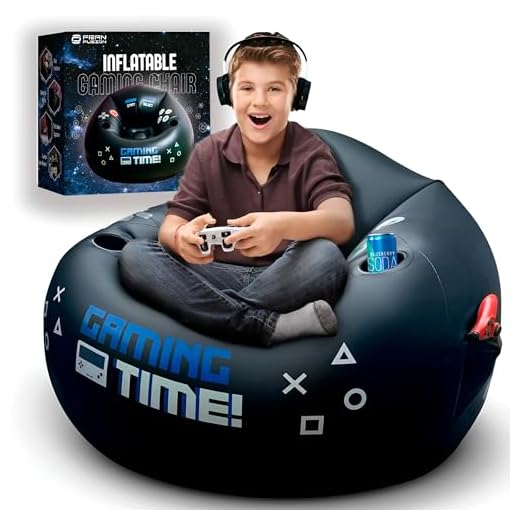 Inflatable Gaming Chair for Kids & Teens with Cup Holders and Side Pocket - This Air Gaming Bean Bag Chairs for Kids is The Perfect Furniture for Gamer Room Decor - Perfect Gaming Stuff for Boys 4-12