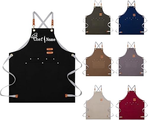 Ulico Delantal de chef personalizado con nombre bordado, delantales personalizados para hombres y mujeres, delantal personalizado, sombrero de