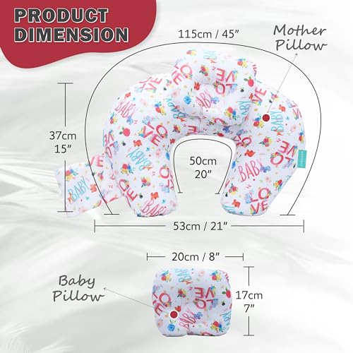 Image of Motherly Maternity Feeding Pillow for Newborn Baby with Detachable Cotton Cover & Convinient Side Pocket, Nursing Pillow with Extra Head Pillow, Infant Support for & Mom Cradle (Baby Love)
