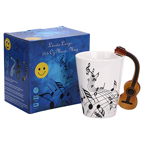 Luoda 13.5 Oz Guitar Mug Music Note Coffee Mug Ceramic Guitar Music Cup Mug Gifts for Guitar Players Musicians,Black