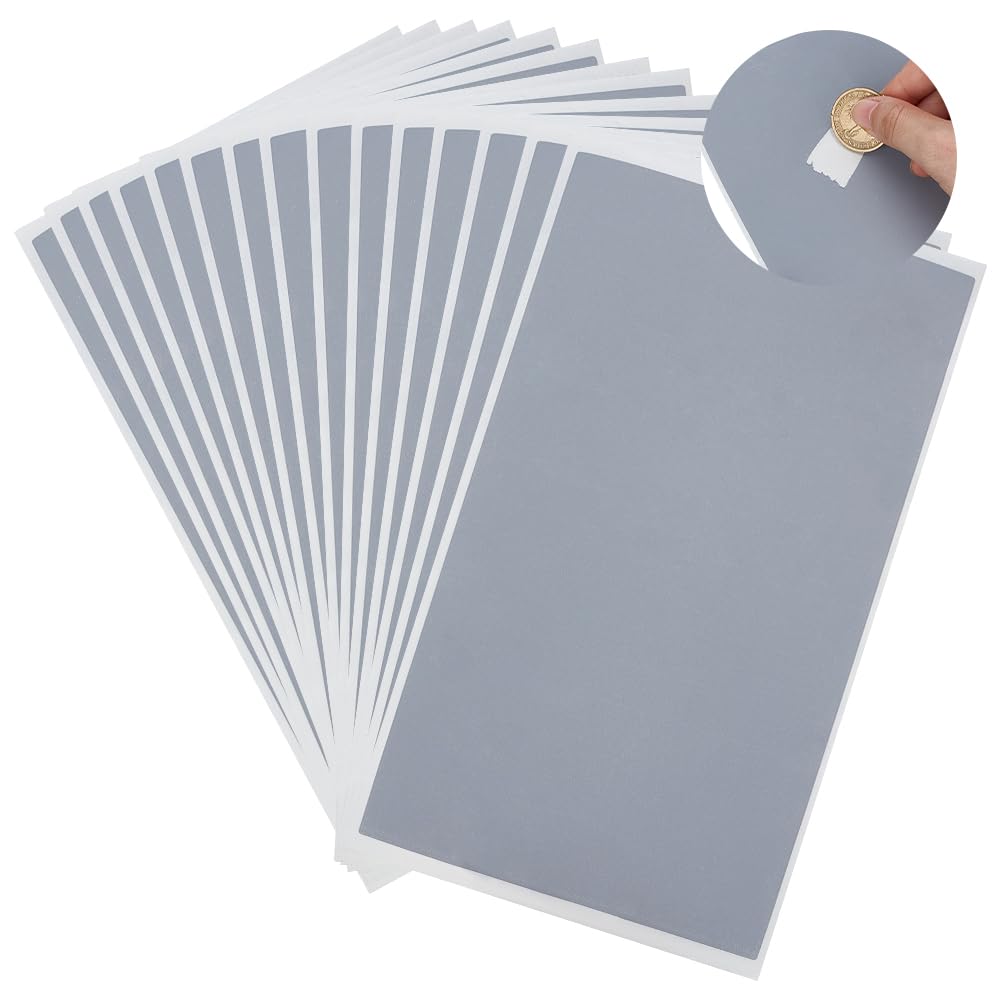 FINGERINSPIRE 15Pcs Full Sheet Scratch Off Stickers 8.3x4.3Inch Self Adhesive DIY Rectangle Labels Gray Scratcher Stickers Scratch Off Labels for Lottery Tickets DIY Raffle Card Creating