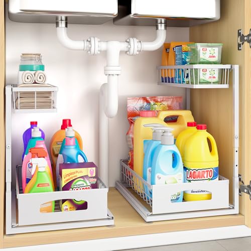 Fabutier Under Sink Organizer, 2 Pack Height Adjustable Cabinet Organizer with Slide Out Drawer...