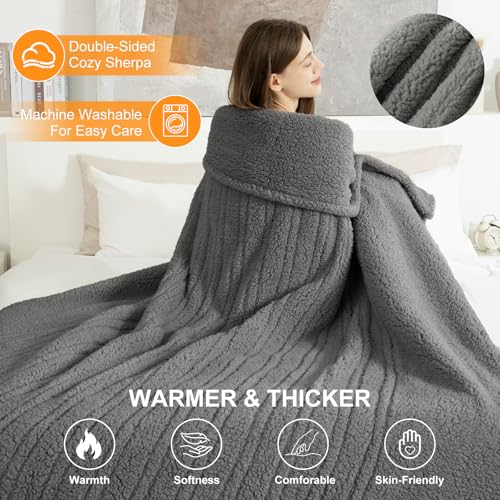 Electric Blanket Twin 62"X84"- Soft Double Sided Sherpa Heated Blanket Twin with 5 Heatings Levels & 10 hrs Auto Shut Off, Fast Heating & ETL Certified, Gift for Women(Grey)