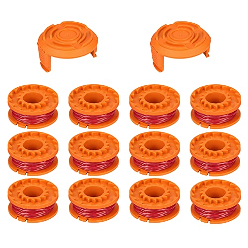 JOJOCY 14 Pack WA0010 Replacement Trimmer Spool Line 0.065” for Worx WA0010 WA653 String Trimmer Replacement for Worx 12 Spools + 2 Caps Trimmer Spool Line Refills for Worx