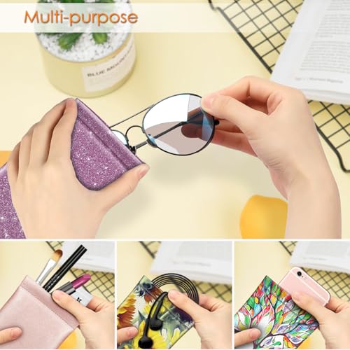 Image of FINTIE Soft Eyeglasses Case with Cleaning Cloth, Portable Squeeze Top Vegan Leather Glasses Pouch, Sunglasses Eyewear Bag
