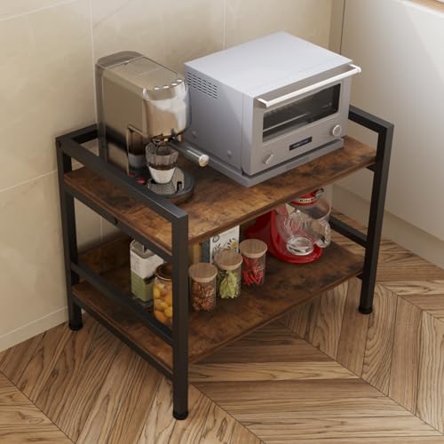 Image of HOME CUBE 2-Tier Metal Storage Shelf with Wooden Shelves, Kitchen Countertop Organizer Rack, Microwave Stand, Standing Shelf Units, Multipurpose Storage Rack for Living Room, Office, Garage, Shops