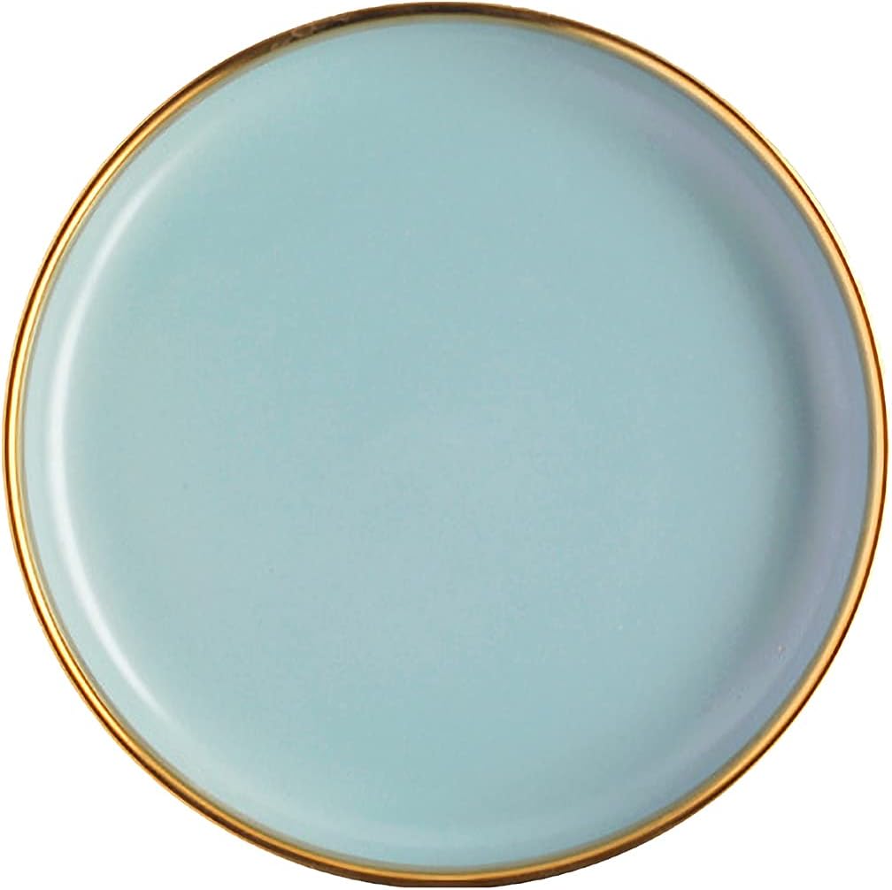 Premium Modern Gold Rim Ceramic Plate Porcelain Dish Elegant Restaurant Dinnerware Ceramic Plates Set Dishwasher Safe,Green,8 Inch
