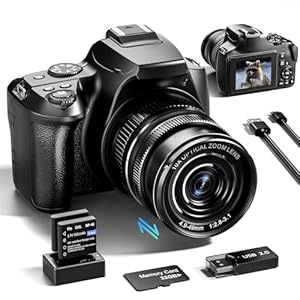 64MP Digital Cameras Photography & Video, 4K 40 X Zoom Vlogging Camera YouTube with WiFi & App Control, Flash & HDMI Output, 32GB SD Card, 2 Batteries MC-W2