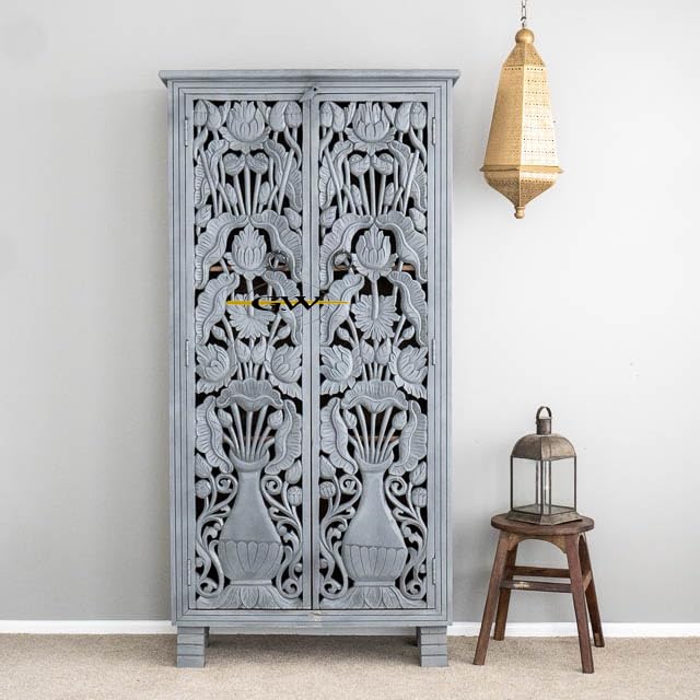 Solid Mango Wood 2 Door Wardrobe with 3 Shelf Storage for Bedroom | Wooden Almirah for Clothes | Wooden Cupboard | Natural Wood & White Distressed Finish 6x3 FT (S5)-image-38