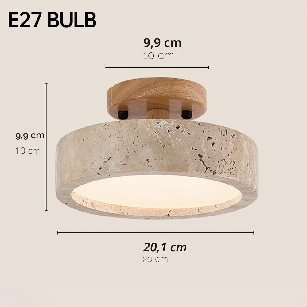 TRIVIDHA Minimalistische Deckenleuchte aus Stein, Wabi-sabi, Beige, nahe der Decke, 7,9 Zoll, Deckenleuchte mit Holzsockel, E27, Beleuchtung, Deckenleuchten aus Marmor, für Flur, Schlafzimmer, Küche