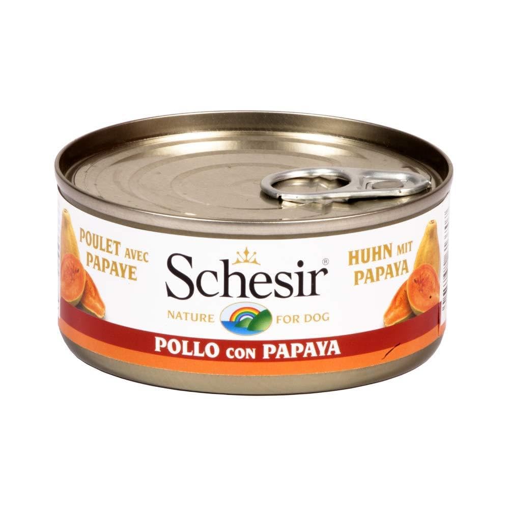 Schesir Alimento Húmedo para Perros Adultos con Pollo y Papaya en Suave Gelatina 18 Latas 150g