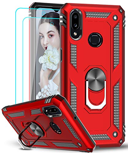 LeYi Compatible for Samsung Galaxy A10S Case (Not Fit A10) with [2 Pack] Tempered Glass Screen Protector,Military-Grade Protective Phone Case with Car Ring Holder Kickstand for Samsung A10S Red
