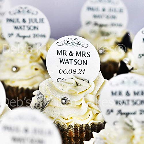 Personalised Wedding Cupcake Toppers Black and White Wedding Cake