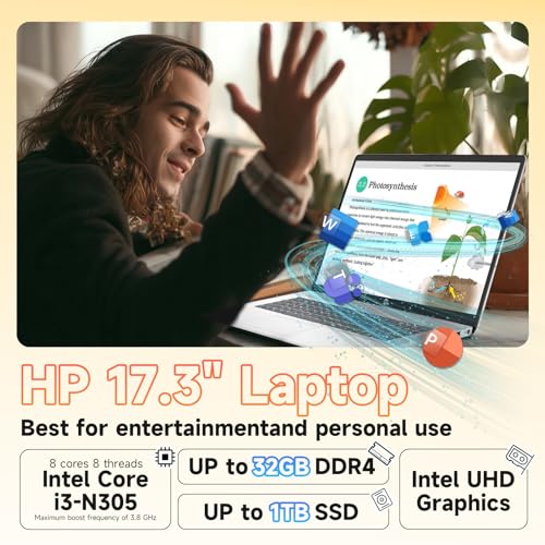 Image of HP 17inch Business & Stunent Laptop Intel i3-N305 32GB RAM 1TB SSD | 17.3 inch FHD IPS Anti-Glare WiFi 6 USB-C Windows 11 Pro Numeric Keypad Fast Charge Up to 9.5 Hours Battery Life