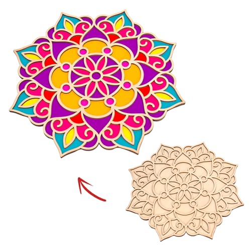 Bnesi Wooden DIY Floral Rangoli Mat Easy to Use or to Fill Rangoli Template Rangoli Decorative Boards for Indian Traditional Festival New Year Decor (Wood Floral)