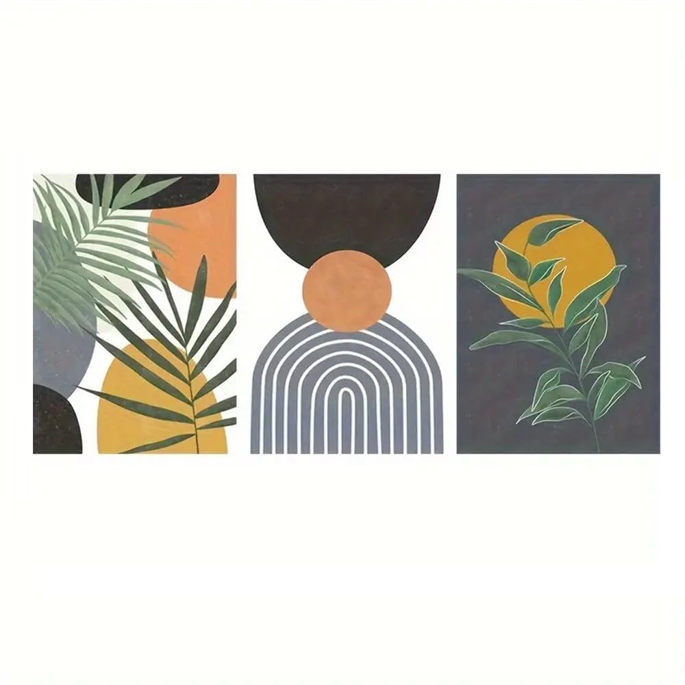 Wbyzac Green Art Prints-Canvas Poster, Modern Art, Boho Abstract Rainbow Leaf Shape Artwork Wall Painting, For Bedroom Living Room Corridor Room Decoration-50 * 70Cm*3Pcs (No Frame)