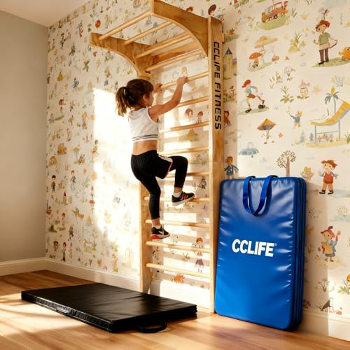 CCLIFE Sprossenwand Kletterwand Turnwand höhenverstellbare Klimmzugstange Klettergerüst Holz Kinder Indoor Erwachsener ZERRO