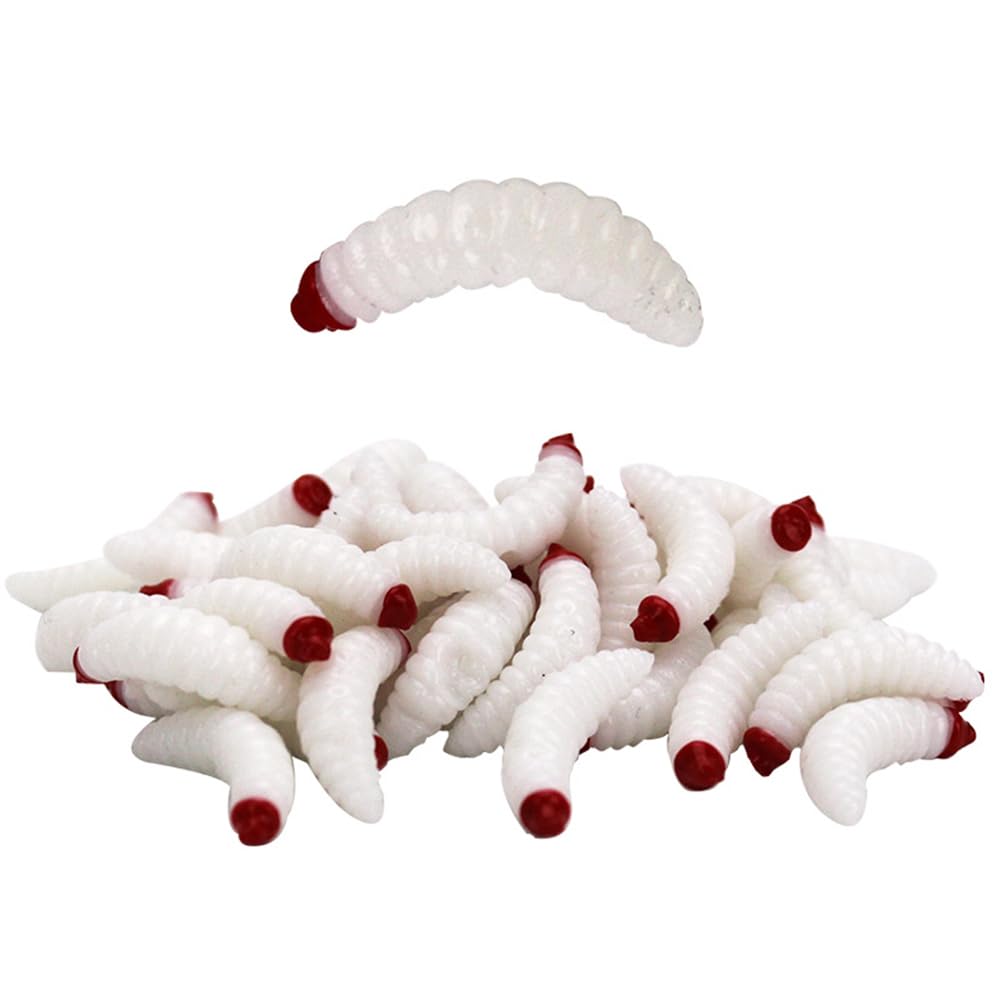Soft Silicone Maggot Worm for Fishing, 50PCS x 2cm Soft Artificial Fishing Lures Swimbait, Bread Worm Bait for Trout Barbel Freshwater Saltwater