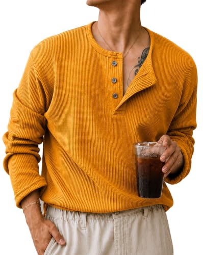Image of AUSK Men's Textured Henley T-Shirt || Full Sleeve Ribbed Knit Button Neck T Shirt for Men || Regular Fit Casual Wear Tee || Smart Casual Tshirt for Mens