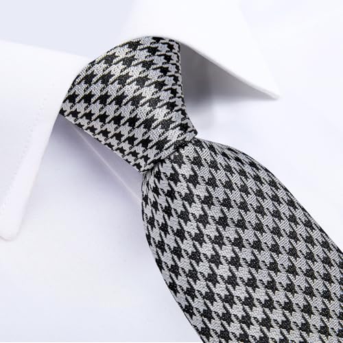 Image of DiBanGu Striped Tie Set for Men Silk Woven Plaid Necktie and Pocket Square Cufflinks Business Wedding