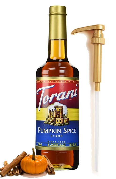AlphaPantry Premium Pumpkin Spice Syrup For Coffee 25.4Oz Bottle With Gold Pump Coffee Syrup Dispenser