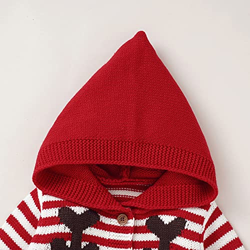 Borlai Baby Boy Meisje Kerst Romper Kleding Peuter Elk Gebreide Trui Hooded Front Button Jumpsuit Bodysuit voor 0-18M - Afbeelding 3