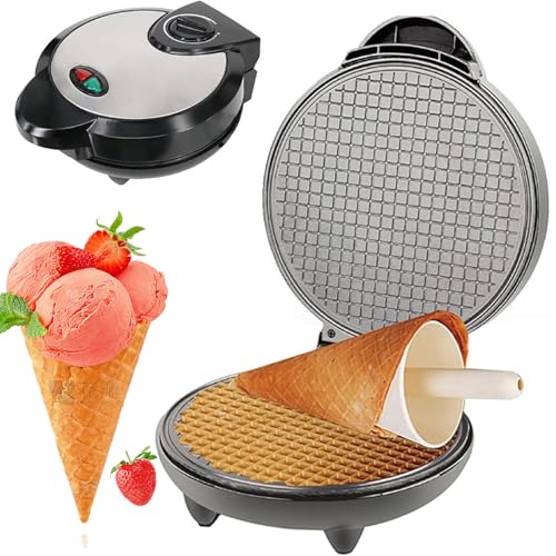 1200w Commercial Ice Cream Cone Maker, Electric Waffle Cone Maker With Temperature Control, Double Side Heating, Ice Cream Skin Spring Roll Machine With Non Stick Heating Plates