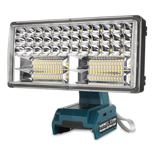 WaxPar 40 W para luz Makita alimentada por baterías Makita de iones de litio de 18 V máximo, 4200 lm para linterna Makita de 18 V con puerto USB, puerto tipo C, cabezal giratorio de 110 grados