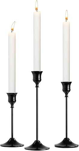 Portavelas cónico, 3 portavelas de metal negro, decoración moderna vintage para centro de mesa, mantal, fiesta, boda, Navidad, cumpleaños