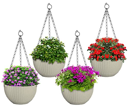 Image of Heat Home Plastic Hanging Flower Pot for Balcony & Railing Set (White, Set of 4)