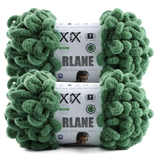 Image of Loop Yarn for Finger Knitting Soft - Chunky Yarn for Hand Knitting - 2 Pack of 180 G /6.4 Oz - #7 Jumbo - 18 Yards - Chenille Blanket Yarn for Crocheting Blankets Amigurumi (2, Dark Green)