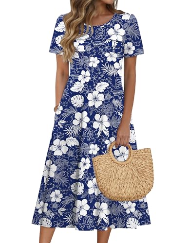 Zeagoo Floral Plus Size Swing Midi Dress Navy XL