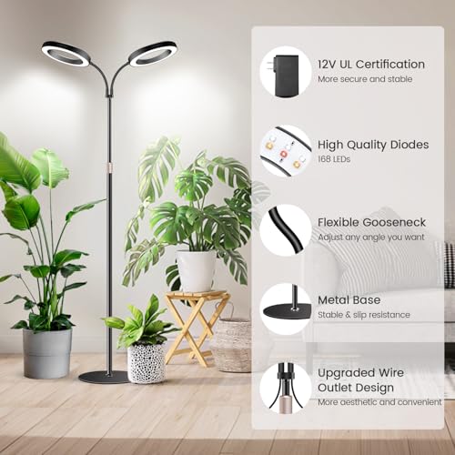 Garpsen Pflanzenlampe, LED-Bodenleuchte mit zwei Leuchtenköpfen und Sockel – Ansicht 2