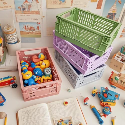 Klappbox, 4 Stück Klein Aufbewahrungskorb Klappkiste 15 x 10 x 5,8 CM, Stapelbar Korb Aufbewahrung für Klassenzimmer, Küche, Büro, Schlafzimmer