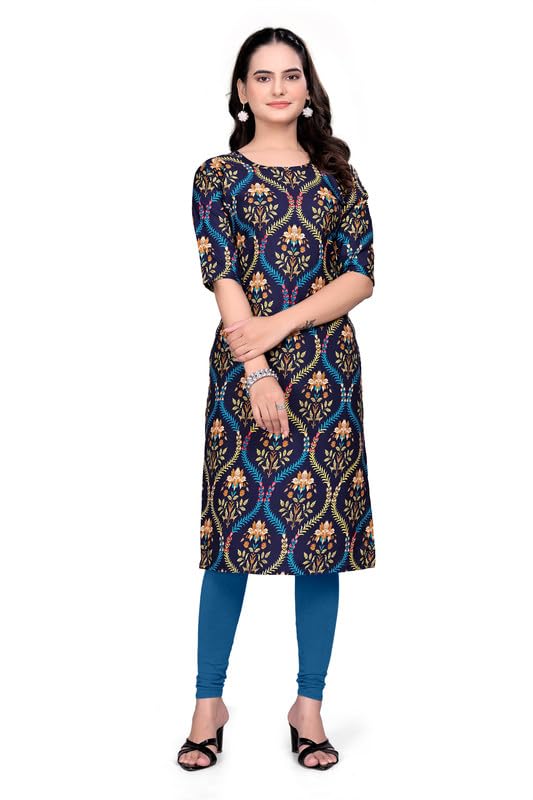 Image of Women's Floral Printed Crepe Knee-Length Kurti Vinod Parent 124