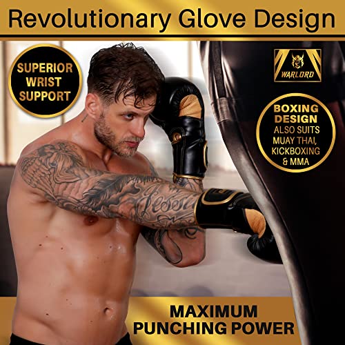 Warlord “Yari” Superior Boxing Gloves Men, Muay Thai Gloves, Mma Gloves, Kickboxing Gloves, Punching Bag Gloves, Boxing Bag, Heavy Bag Gloves, Boxing Equipment, Pre Workout Sets (Black/Gold, 12 Oz) #TOP2