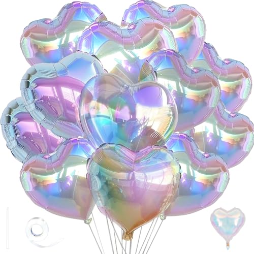 Image of Colorful Heart Ballloons,18 Inch Bright Silver Foil Love Heart Shaped Balloons 12Pcs Silver love balloon for Baby Shower Birthday Party Wedding Engagement Valentines Day Decorations
