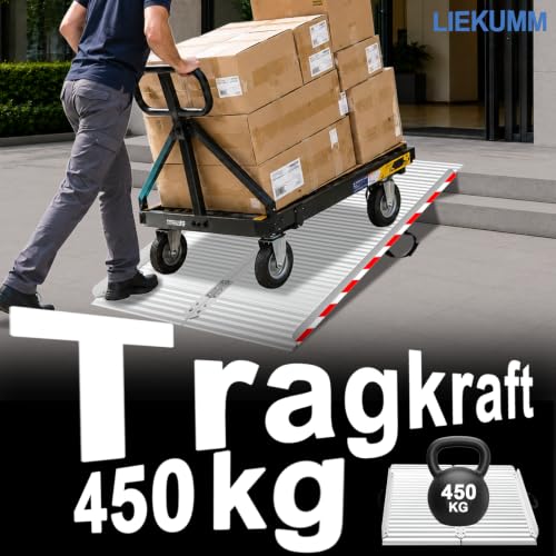 LIEKUMM Rollstuhlrampe 127 cm, 84 cm Verbreitert Rollstuhlrampe für Treppen, 400 kg Tragkraft Aluminium Rampe für Rollstuhl, Stufen, Bordsteine, Schwellenrampe für Elektro-Rollstuhl, Kinderwagen