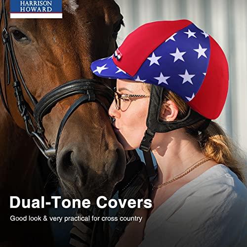 Harrison Howard Equestrian Riding Helmet Cover Dual-Tone Silk-Shine Dream Star/Scarlet #TOP3