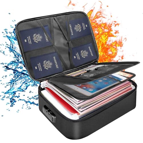 Image of SKYWILLA Document Organizer Bag Multilayer Travel File Organiser Document Storage Bag with Lock Waterproof File Folders Bag for Certificates & Document Safe Pouch Bag for Home Office (Black)
