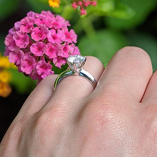 TwoBirch Platinum Plated 925 Sterling Silver 1.5 CT Round Moissanite Solitaire Engagement Ring with Six Prongs (Sizes 4.5 to 9)4