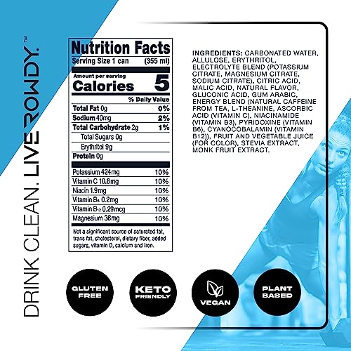 Rowdy Energy Drink, 4-Flavor Variety Pack With Electrolytes For Performance And Recovery, Natural Caffeine, Energy & Focus 16 Oz Cans, 12 Pack #TOP6