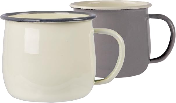 Argon Tableware Enamel Belly Mugs - 375ml - Grey/Cream - Set of 4 Metal Drinking Cups Coffee Teacup Mug Set Hot, Cold Drinks Cups for Home, Kitchen, Dining, Travel, Camping, Hiking & Outdoor Use