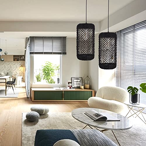 Arturesthome Boho Rattan Pendant Light Fixture, Mini Farmhouse Natural Chandelier Ceiling Lighting, Retro Wicker Hanging Lamp For Kitchen Island #TOP3