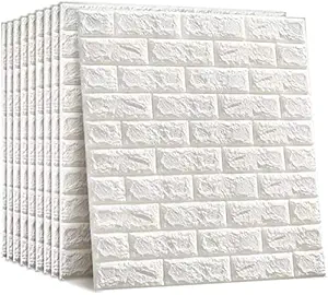 DRONTER 3D Brick Wallpaper PE Foam self Adhesive Brick Design Wall Stickers/DIY Wallpaper for Home Hotel Living Room Bedroom Cafe Deco (70 x 77 cm, White)