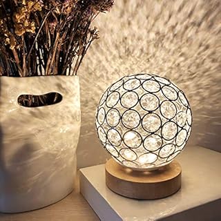 MUCHER Crystal USB Table Lamp Silver Crystal Ball with Wooden Base Bedside Table Lamp Dimmable Modern Night Light for Bedroom, Living Room, Office, Best Gifts for Men Women Teens Children Kids
