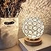 MUCHER Lámpara de mesa USB de cristal, bola de cristal plateada con base de madera, lámpara de mesita de noche, luz de noche moderna regulable para dormitorio, sala de estar, oficina