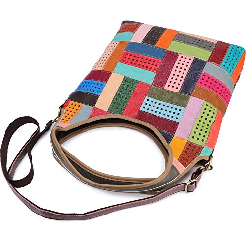 Women Multicoloured Handbag Leather Hollow Stitching Shoulder Satchel Purse Tote3