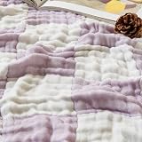 EMME Groß Karierte Tagesdecke 70prozent Baumwolle 30prozent Bambus, 203x228cm, Atmungsaktive und Kühlende Leicht Decke Für Alle Jahreszeiten Lila Karo Bettdecke Musselin
