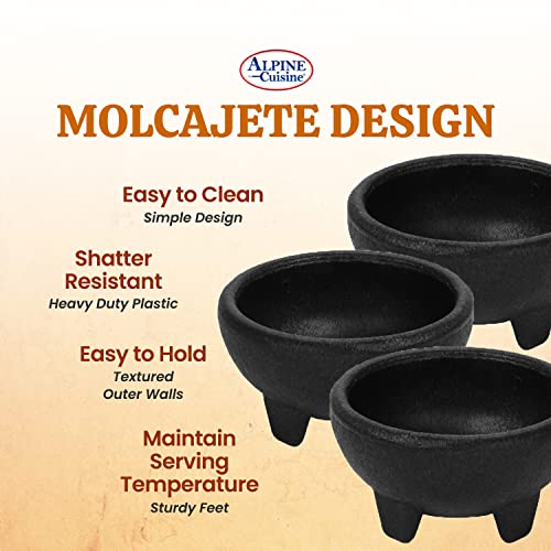 Alpine Cuisine Molcajete 3Pc Salsa Bowl For Guacamole Sauce Chips Deep Mexican Tortilla Black #TOP3
